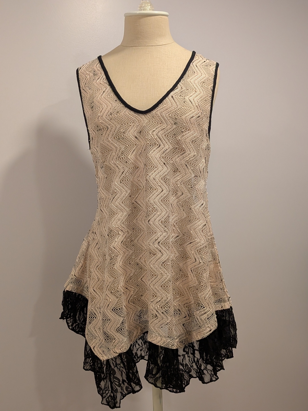 Light Beige Sparkle Lace Sleeveless Ethereal Layering Piece Mori Kei Cottagcore